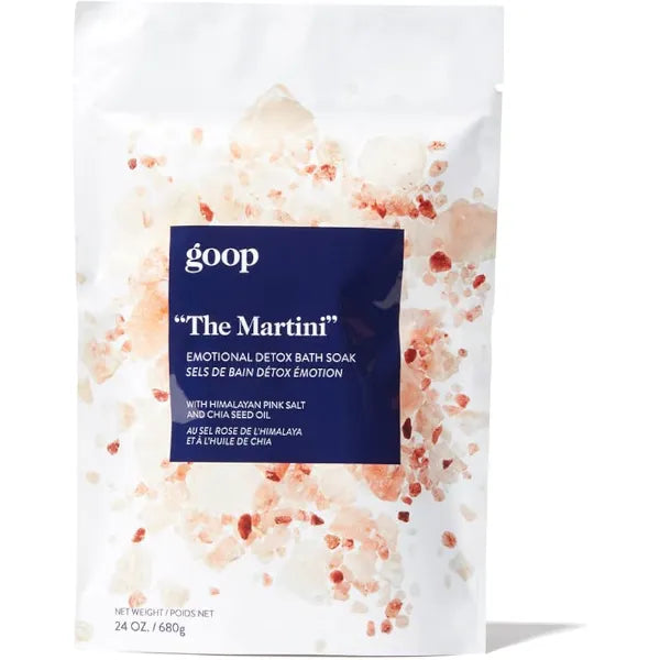 goop Beauty The Martini Detox Bath Soak Bath Salts for Stress Relief Epsom Salt, Chia Seed Oil, Sandalwood, & Frankincense Infused with Pink Himalayan Salt No Artificial Fragrances 24 oz