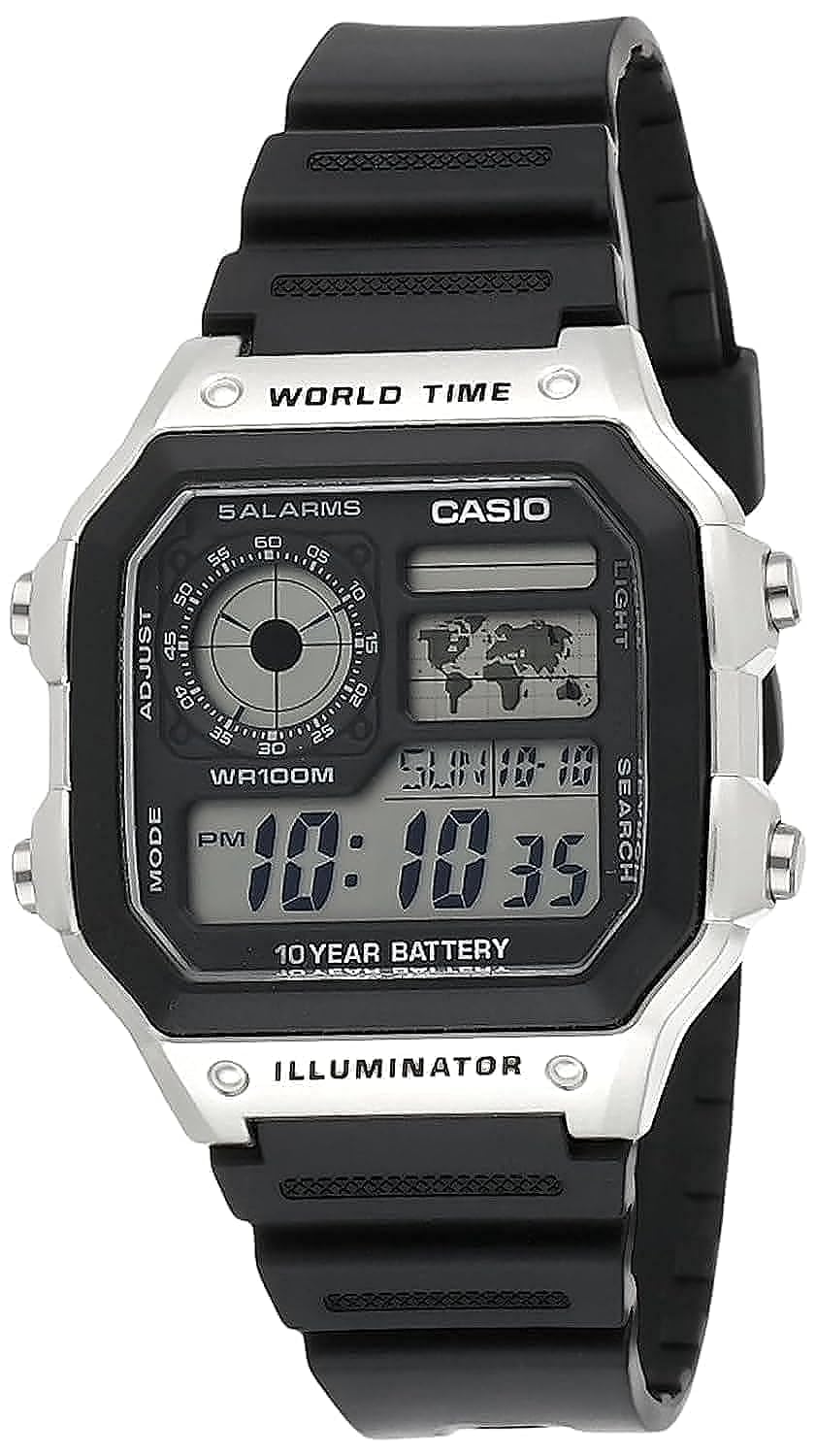 Casio Men's Digital Dial Stainless Steel Band Watch Black/Grey/Silver