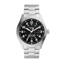 Fossil FS5976 Defender Solar-Powered Stainless Steel Watch for Men, 24 mm Size, Silver