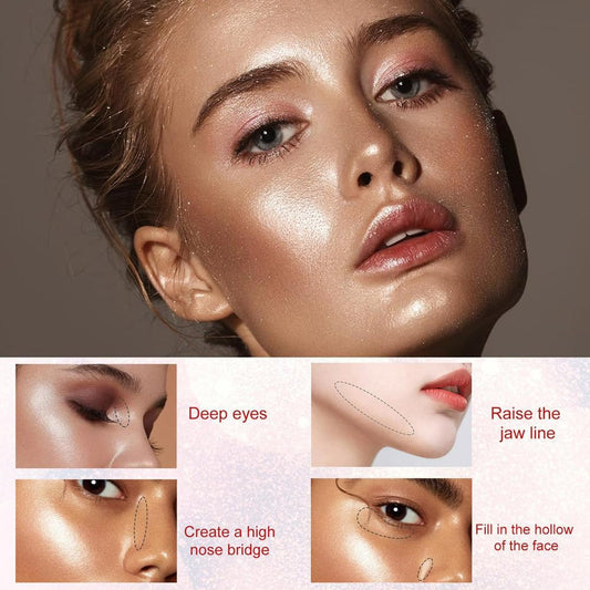 Body Shimmer Powder Polvo De Hadas Fairy Highlighter Glitter Natural Pigment Shiner Stick Loose Oil Glow Body Brighten Dust with Puff Makeup Three-Dimensional Face,Eyeshadow,Eye,Hair,Body,Hair(2)