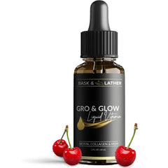 BASK & LATHER Gro & Glow Liquid Vitamin, Liquid Collagen for Women, Natural Ingredients with Collagen, Biotin, Msm, Beauty Supplement, Helps Support Healthy Hair, Skin & Nails, Cherry Flavor, 2 FL Oz