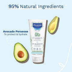 Mustela Baby 2-in-1 Cleansing Gel - Baby Body & Hair Cleanser - with Natural Avocado - Biodegradable Formula & Tear-Free - 200ml (Pack of 2)