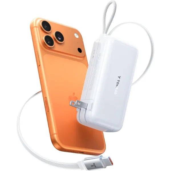 TORRAS EasyGo 3-in-1 Portable Charger, Built-in 28in Retractable USB C Cable and Wall Plug, 10000mAh Power Bank 35W Fast Charging, Travel Essentials Phone Battery Pack for iPhone 17 16 15 iPad Galaxy