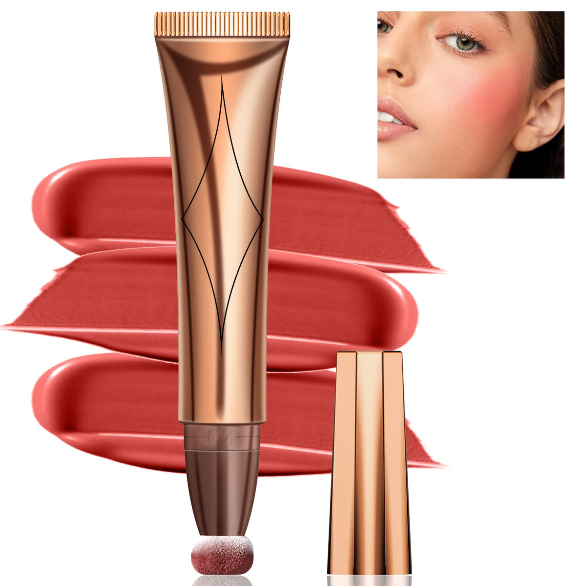 Cream Contour Beauty Wand,Xcreando Liquid Contour Stick with Cushion Applicator Silky Liquid Bronzer Stick Waterproof Lightweight Face Concealer Contouring with Natural Matte Finish(#03 Peach Blush)