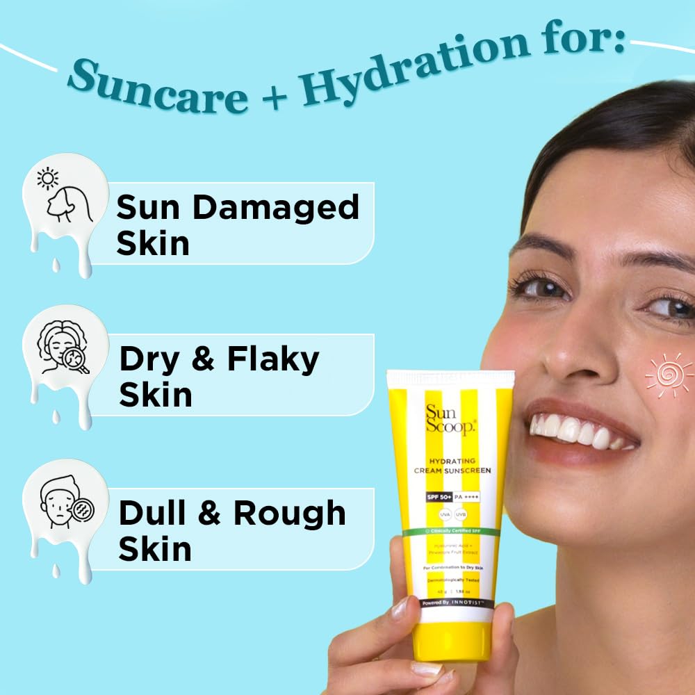 Sunscoop Hydrating Sunscreen | SPF 50+, PA++++ | Mineral Oil & Petroleum Free | Hydrating | Non-Comedogenic | No white cast | 45g