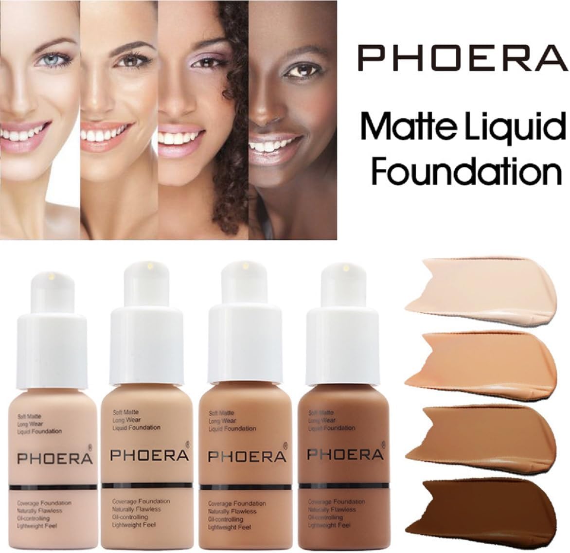 2 Pack PHOERA Foundation 106 Warm Sun Makeup,Full Coverage Foundation for Women and Girls