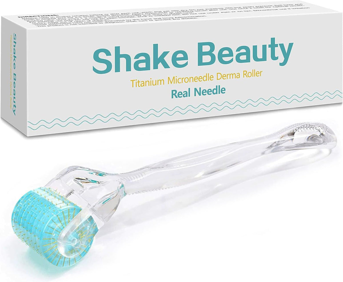shake beauty REAL Needles - Derma Roller 192 Titanium 0.3mm Micro Needle Cosmetic Microdermabrasion Tool for Face - Includes Storage Case