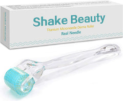 shake beauty REAL Needles - Derma Roller 192 Titanium 0.3mm Micro Needle Cosmetic Microdermabrasion Tool for Face - Includes Storage Case