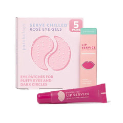 Patchology Sip, Soothe & Shine Bundle: 5 Pairs Rosé Eye Gels for Puffy Eyes & Dark Circles + Hydrating Lip Gloss with Aloe & Honey - Soothing Self Care Gift Set for Women - (5 Pairs, 15ml)