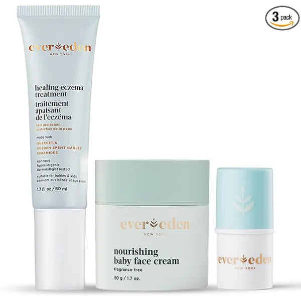 Evereden Baby Skincare Set Lip Balm, Face Cream & Eczema Treatment FSA Eligible Clean and Natural Baby Care, Non Toxic Moisturizing Cream Fragrance Free Care for Babies