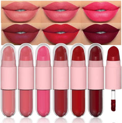 2 In 1 Matte Lipstick and Liquid Lipstick for Women, Matte Vegan Long Wear Pink Lipstick, Waterproof Long Lasting Lipstick Lip Gloss Stain, Non-Stick Cup Not Fade Nude lipstick Makeup Kits (6 Pcs)