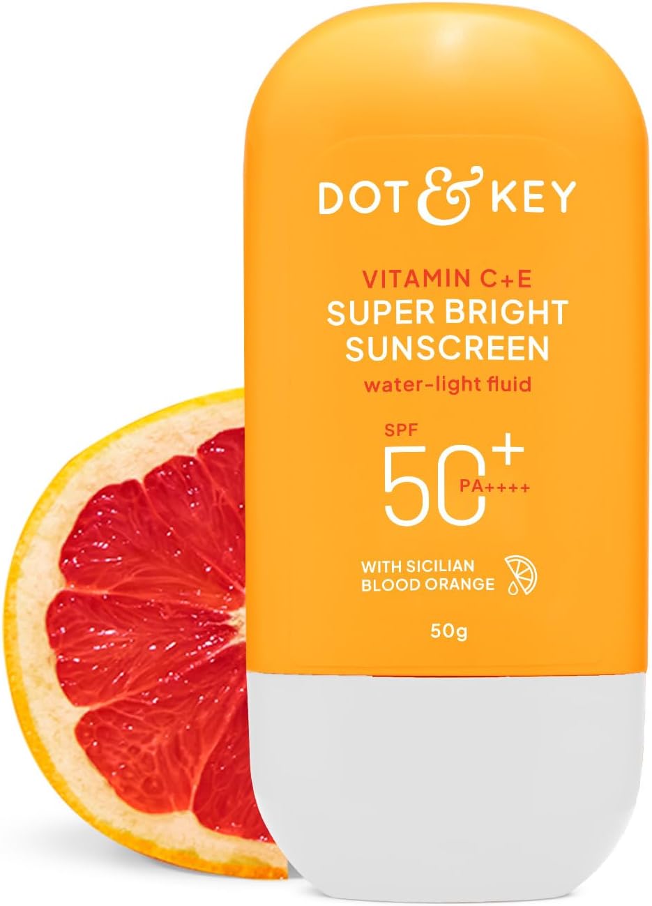 Dot & Key Sunscreen SPF 50 PA+++ with Vitamin C + E | for Even Toned & Glowing Skin | No White Cast, WaterLight I UVA/B & Blue Light Protection I Better Vitamin D absorption I for Women & Men | 50gm