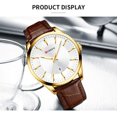 CURREN 8365 Quartz Man Wristwatch Watch for Male with Leather Strap Band Calendar Indicator Date Waterproof Mens Watches Wearable Accessories - Brown
