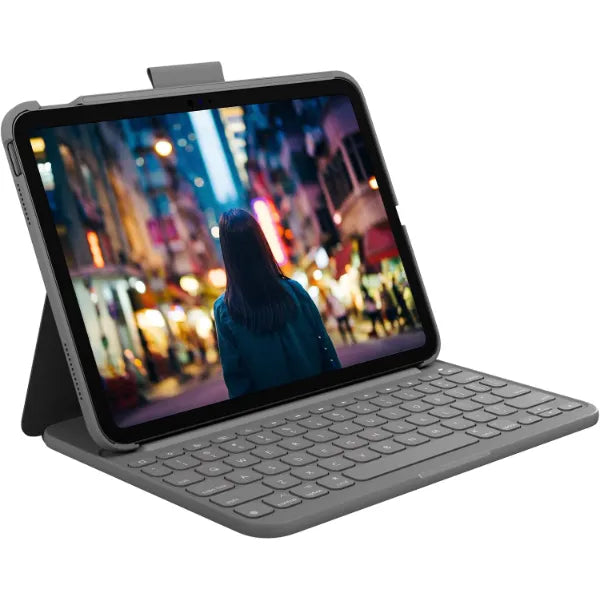 Logitech Slim Folio Keyboard Case with Built-in Wireless Keyboard For 10th Generation, A16 - Oxford Gray
