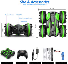 FREE TO FLY Remote Control Car Boat Truck- Amphibious 4WD Stunt Cars 2.4Ghz Rotating 360° Offroad Terrain RC Vehicle Water Land for Kids 8 9 10 11 12 Years Old (Green)