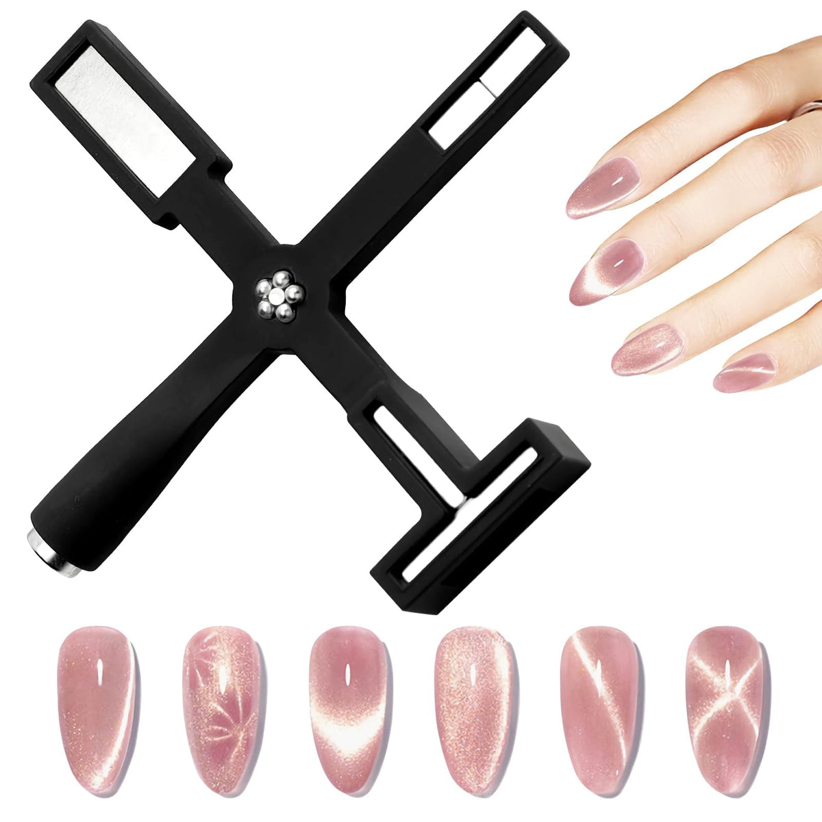 Jemey Nail Magnet, 5 in 1 Cat Eye Magnet for Nails Art Pens, 3D Fancy Cat Eye Gel Polish Nail Art for DIY Nail, Salon