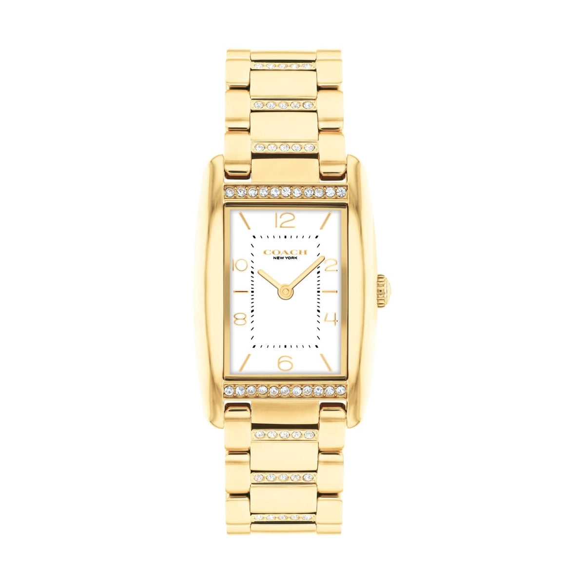 COACH WOMEN'S WHITE DIAL IONIC PLATED THIN GOLD STEEL & CRYSTAL BRACELET WATCH - 14504316