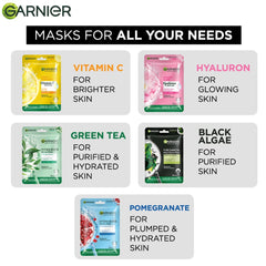 Garnier Face Serum Sheet Mask, 154 g (Light Complete, Sakura White, Charcoal, Hydrabomb Blue) - Combo Pack of 5