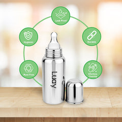 LUAY Baby Steel Feeding Bottle 250ml | Baby Milk Bottle with Advanced Anti Colic Valve, BPA Free, Soft Silicone Teat, Wide Neck for Babies/Infants/Newborns Available Single of 0-2 Years