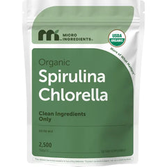 Micro Ingredients Organic Spirulina Chlorella Mini Tablets, 2,500 Tablets (8 Month Supply) | 50/50 Algae Blend | No Fillers, Non-GMO