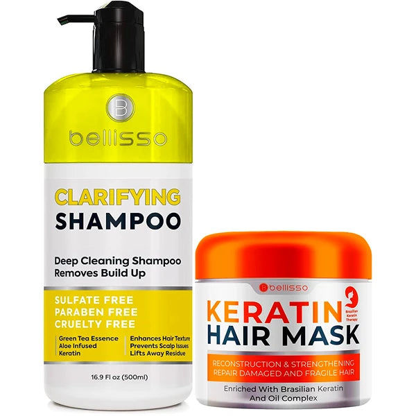 BELLISSO Clarifying Shampoo for Women and Men and Keratin Hair Mask