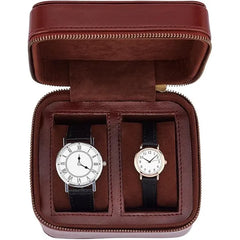 2 Slots Watch Travel Case, Watch Carrying Leather Case, Watch Organizer Watch Display Case Watch Storage Case with Zipper for Women Men Watches Wristwatch, Brown 13.2x12x7.7cm