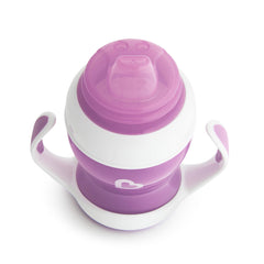 Munchkin Gentle Transition Trainer Cup, Spout transition from bottle to spill proof cup, leak proof and anti-slip handle for Baby/infant, boys and girls, 4oz Capacity, 4 months and above, Purple