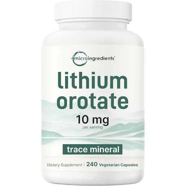 Micro Ingredients Lithium Orotate 10mg, 240 Veggie Capsules | 5mg Per Capsules | High Bioavailability Trace Mineral | Healthy Aging, Brain Supplement, & Mood Support | Non-GMO, Gluten Free