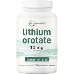 Micro Ingredients Lithium Orotate 10mg, 240 Veggie Capsules | 5mg Per Capsules | High Bioavailability Trace Mineral | Healthy Aging, Brain Supplement, & Mood Support | Non-GMO, Gluten Free