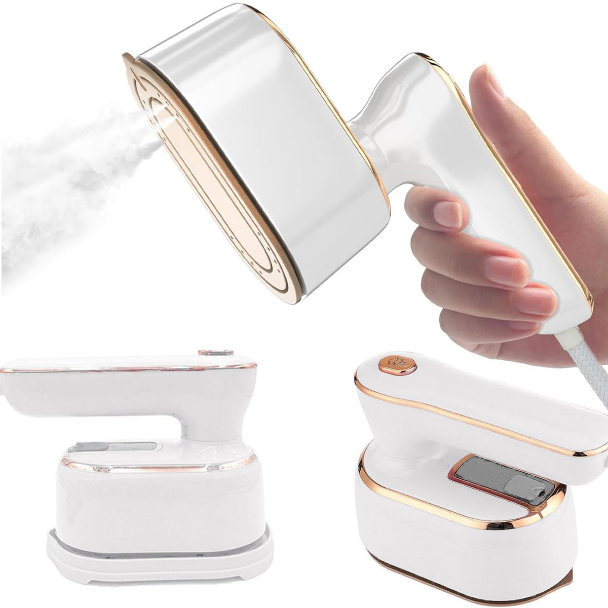 ROUNY Travel Mini Steamer Iron for Clothes, Portable Handheld Ironing Machine, Travel Small Size 180° Rotating Steamer, Travel College Dorm Home Essentials Garment Steamer for Clothes - White