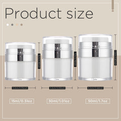 3 Pcs — 15/30/50ml Cream Refillable Cans Vacuum Bottle, Press Skin Care Products Jar Acrylic Style Airless Pump Cosmetic Containers Vacuum Press Cream Jars Refillable Face Lotion Box (3 Pcs)