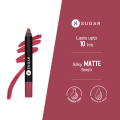 SUGAR Cosmetics Matte as Hell Crayon Lipsticks for Women | Lasts Up To 8+ Hours | Lip Crayon with Sharpener | 2.5gm - 28 Honey Rider