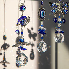 MENGSOOD Evil Eye Car Hanging Ornament Blue Evil Eye for Rear View Mirror Evil Eye and Good Luck Charm Window Hanging Sun Catcher Car Amulet Ornament for Protection & Blessing (1pcs Round)