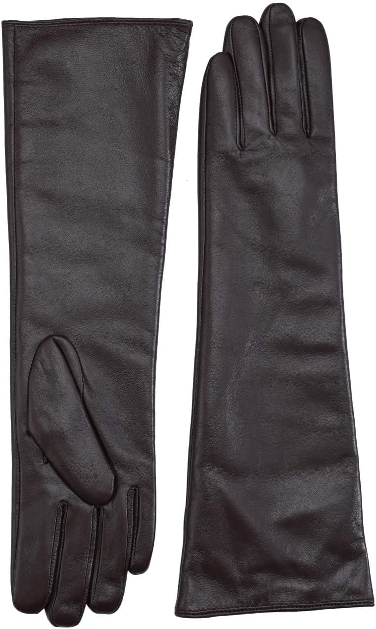 Khazna Elegant Winter Black Long Leather Gloves for Women Full Touchscreen Womens Ladies Warm Lined Genuine Leather Gloves - Black