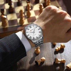 CURREN 8422 Men Quartz Watch Stainless Steel Watche Luxury Business Fashion - SILVER WHITE