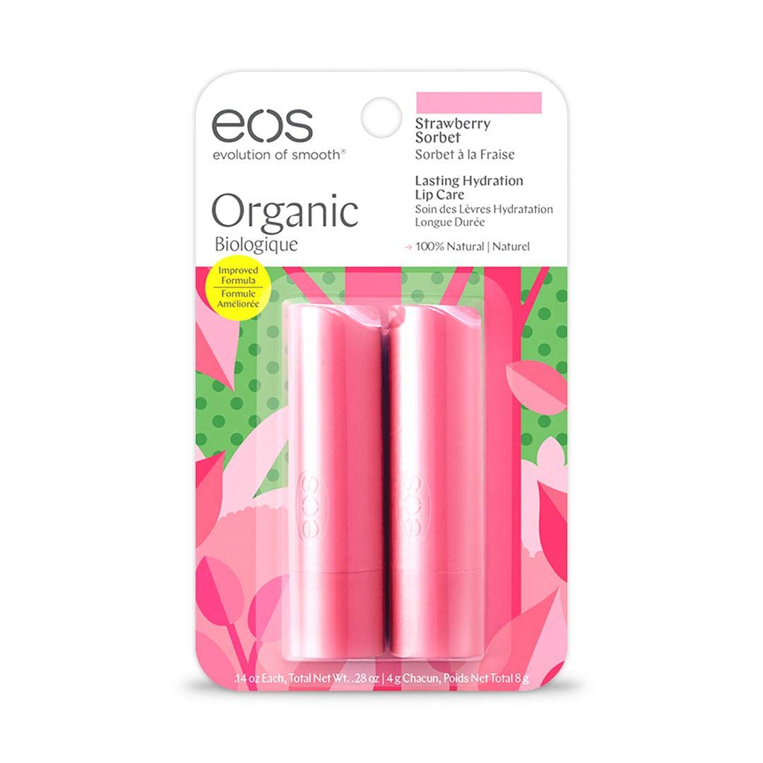 EOS Organic Strawberry Sorbet Lasting Hydration Lip Care Sticks, 100% Natural