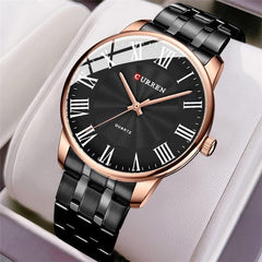 CURREN 8422 Men Quartz Watch Stainless Steel Watche Luxury Business Fashion - BLACK
