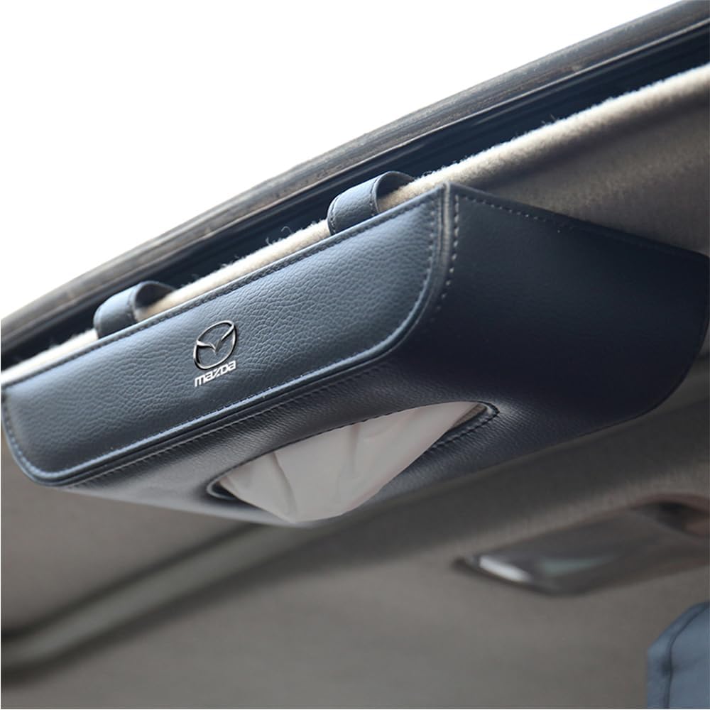 MELBIZ Car Tissue Box in PU Leather for Mazda Mazda3 CX-5 CX-7 CX-50 CX-30 CX-60 Rear Seat Towel Holder Organizer Tissue Holder Emblem Accessories,Black
