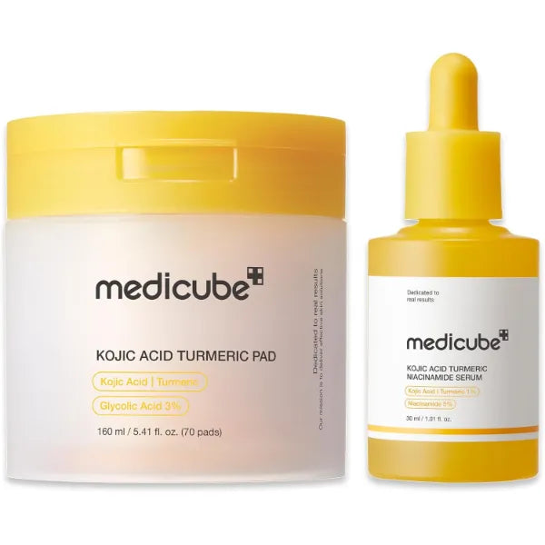medicube Kojic Acid Renew & Smooth Duo for Troubled Skin: Kojic Acid Turmeric Clarifying Toner Pad (160ml) and Kojic Acid Turmeric Clarifying & Balancing Capsule Serum (30ml)