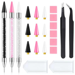 LOVUFIR 22Pcs Rhinestone Picker Tool Kit Bedazzling Tools & Diamond Art Tools 3 Bedazzling Pen, 9 Extra Wax Head, 1 Curved & 1 Flat Tweezers, 2 Clay, 6 Grooved Tray, Nail Dotting Tool for Nail Gems