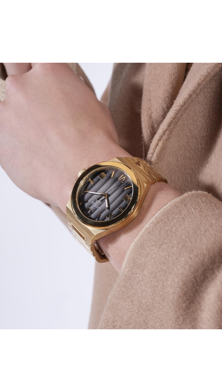 GUESS BR GLD CS W/P GLD TR/TEXTURED GRADIENT GREY & BLK DL/BR/P GLD BRCT