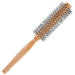 Round hairbrush for curling hair, rotating hair drying brush, hair curling comb for men and women, wooden handle, soft nylon bristles (yellow)