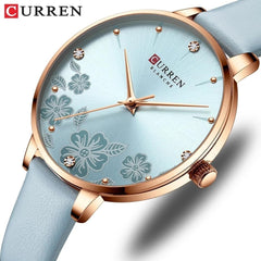 CURREN 9068 Brand Women Watch Fashion Flower Dial Quartz Ladies Leather Wristwatch Elegant Gift Lady Watche WITH ORIGNAL GIFT BOX - SKY