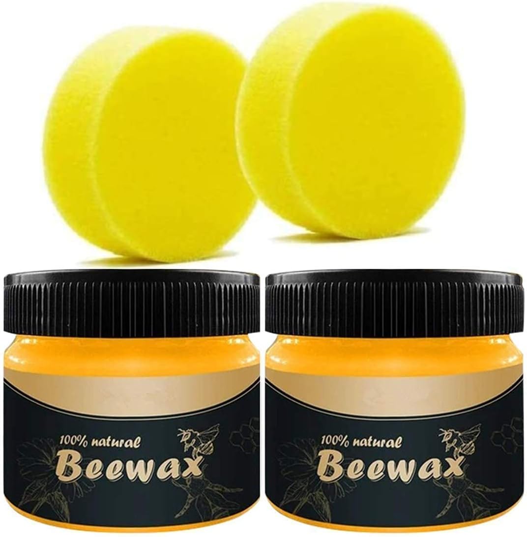 SYDA 2 Pack Beeswax Furniture Polish,Wood Seasoning Beewax ，Natural Wood Wax Traditional Beeswax Polish for Wood & Furniture,Beewax Wood Polish and Cleaner for Furniture Care with 2 sponge