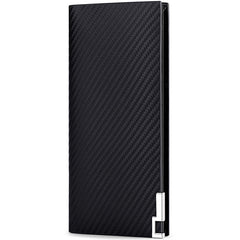 JEEBURYEE Men's Vintage Genuine Leather Long Bifold Wallet RFID Blocking Card Holder, Carbon Fiber Black, L