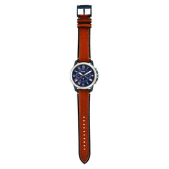 Fossil Leather Mens Quartz Watch Brown / Blue & Silver