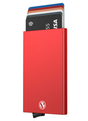 Pop Up Wallet, Slim Minimalist Credit Card Holder For Men and Women RFID Blocking Mini Metal Case - red
