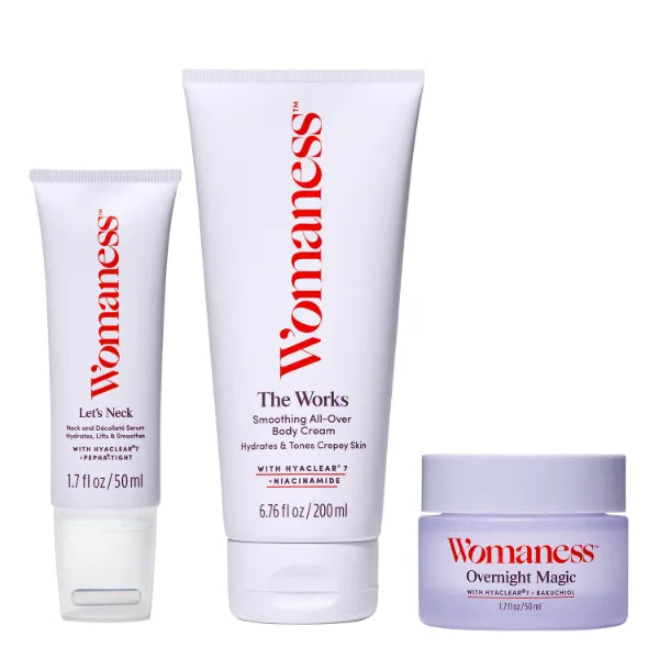 Womaness Anti-Aging Skincare Gift Set for Women – Face, Neck & Body Bundle with Hyaluronic Acid, Niacinamide & Bakuchiol – Firming Neck Serum, Toning Body Cream, Day & Night Face Cream