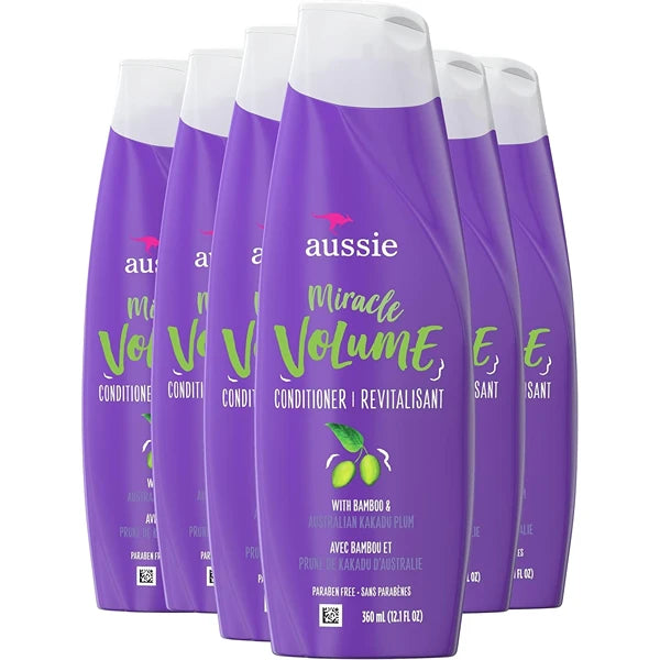Aussie Paraben-Free Miracle Volume Conditioner for Fine Hair, Plum & Bamboo, 360ml (Pack of 6)