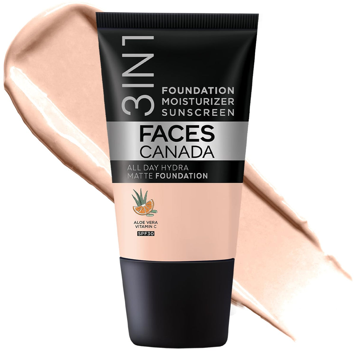 FACESCANADA All Day Hydra Matte Foundation - Mini | 3-in-1 Foundation + Moisturizer + SPF 30 | 24 HR Aloe Hydration & Vitamin C | 10HR Long Wear | Medium to High Buildable Coverage | Rose Ivory, 15ml